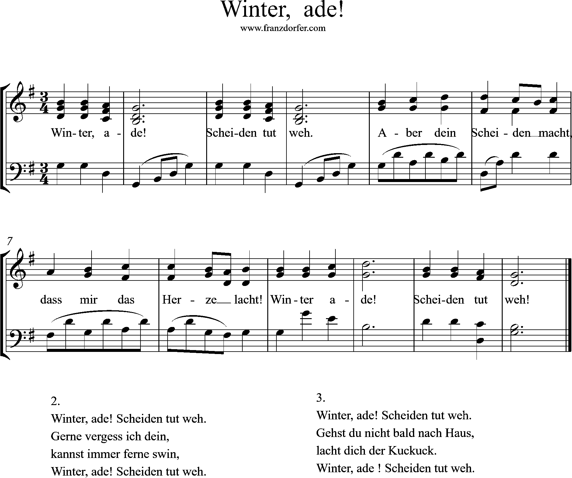 klaviernoten - Winter ade, G-Dur